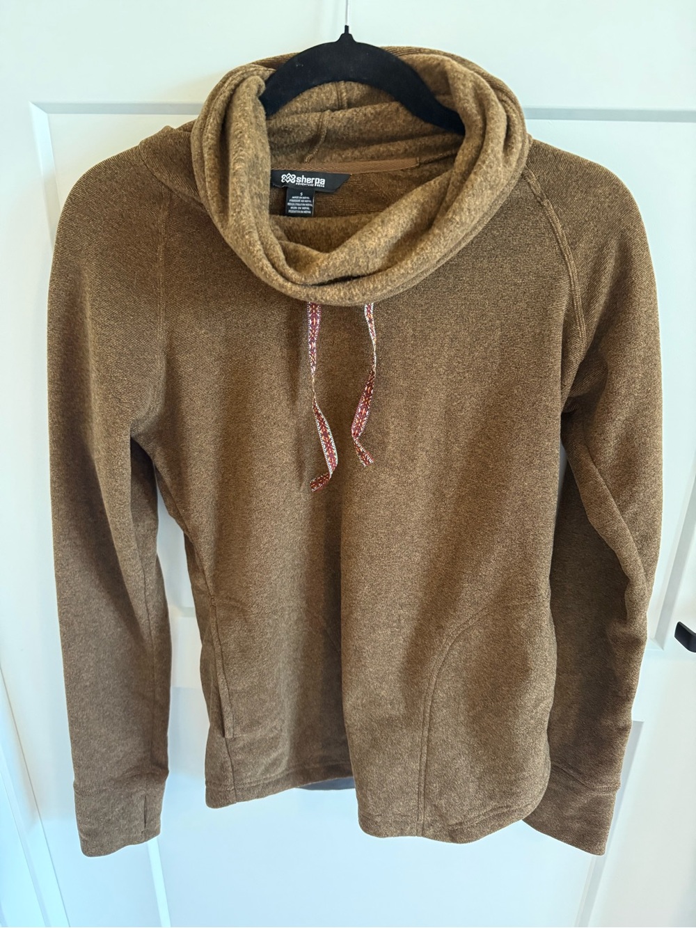 Sherpa Adventure Gear Rolpa Cowl Neck Fleece Pullover Women’s S Spice Brown